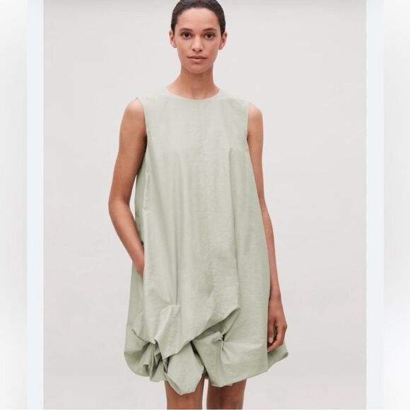COS Sage Green Gathered Voluminous Bubble Hem Sleeveless Oversized Dress EU 32 - Picture 1 of 6